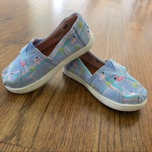 TOMS Blue Madras Embroidered Flamingo Tiny TOMS Shoes